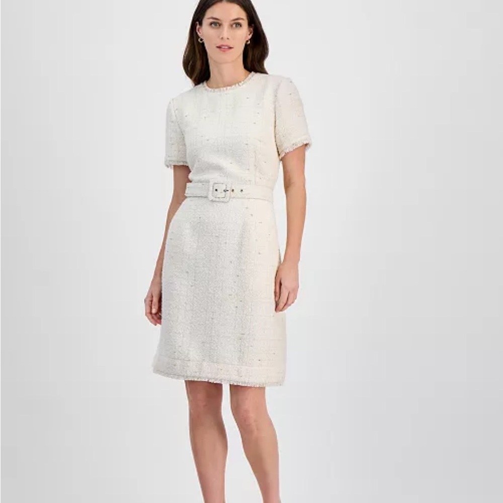 T Tahari Cream Belted Dress